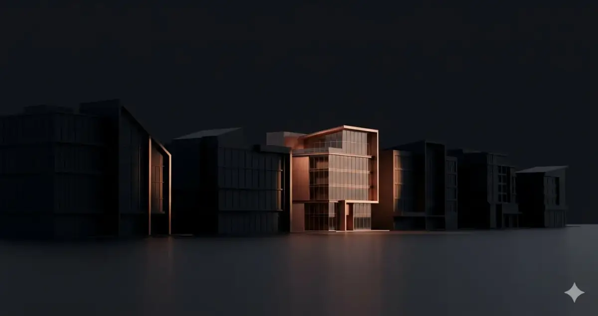 Connected nodes forming a community network — community platform development architecture in dark copper