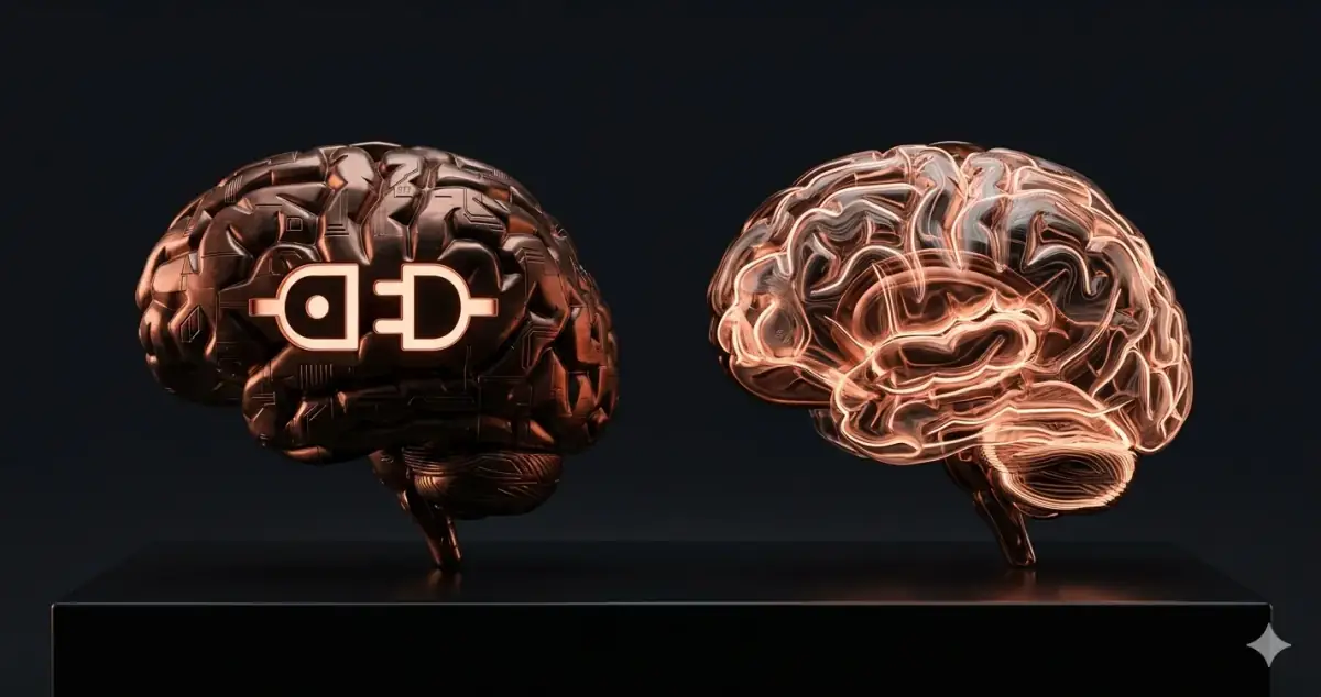 OpenAI API integration versus custom AI model architecture: comparison in dark copper visualization