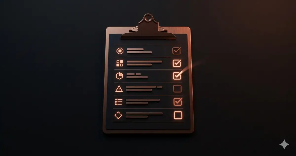Clipboard with glowing checkboxes being ticked off — SaaS MVP launch readiness checklist